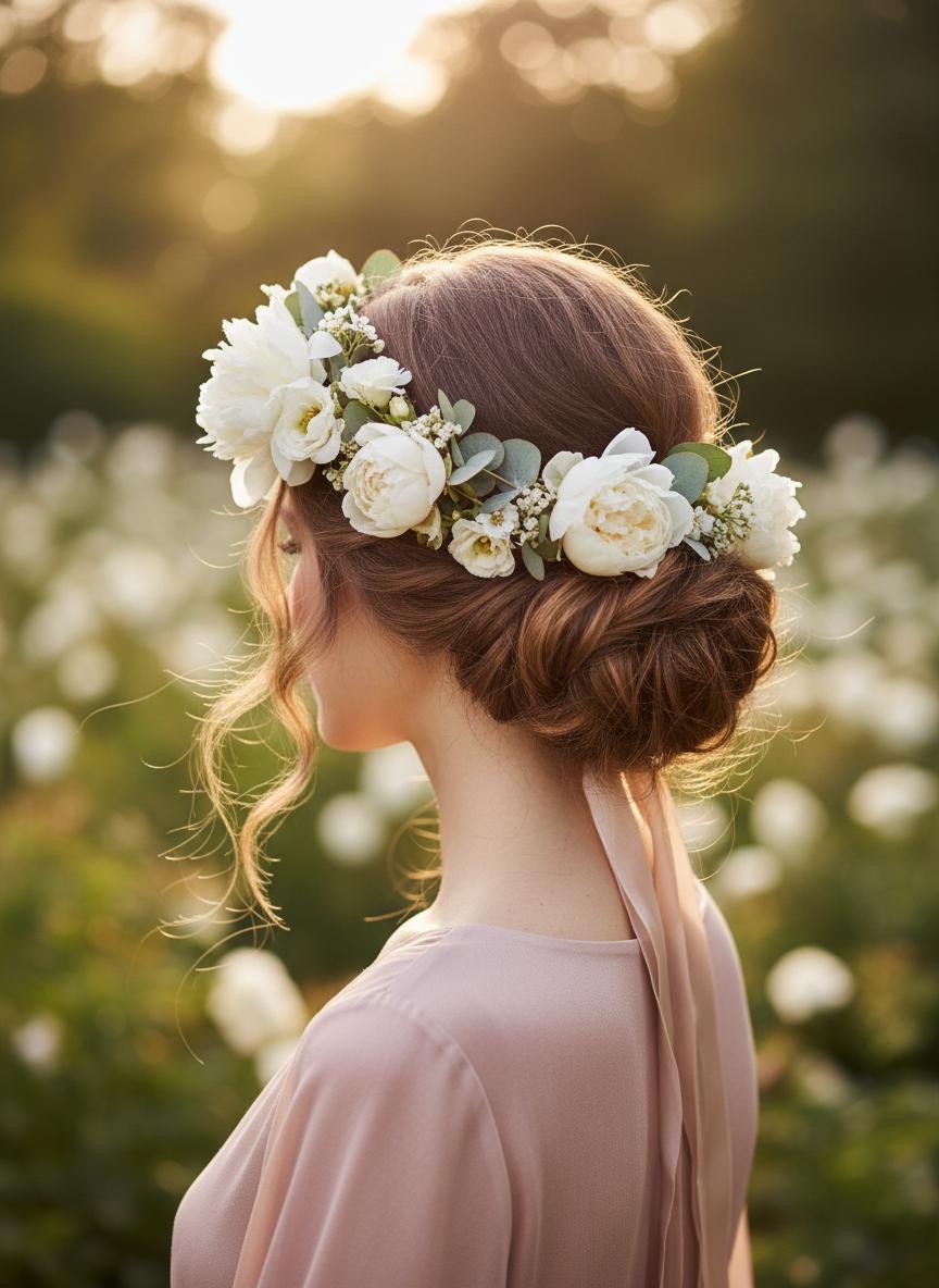 After — finished pearl chignon bridal updo
